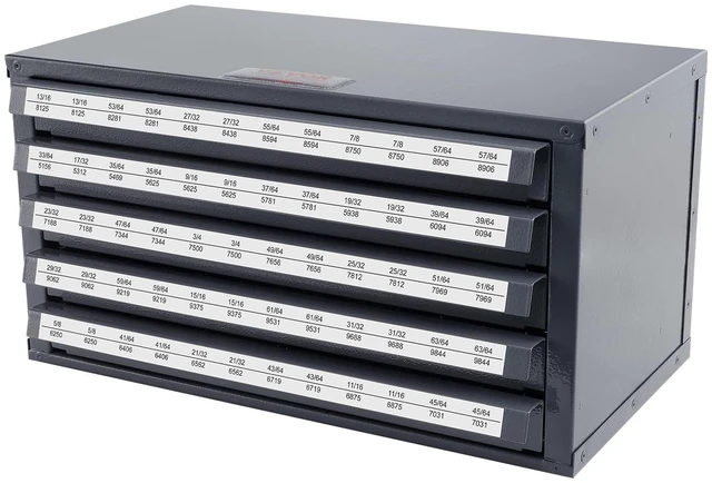 Main image of Drill Bit Dispenser Cabinet, Five-Drawer Drill Bit Dispenser, 1/2" Reduced Shank Drill Bit Organizer Cabinet, Drill Dispenser Organizer Cabinet for Sizes 33/64" to 63/64" in 1/64" Increments