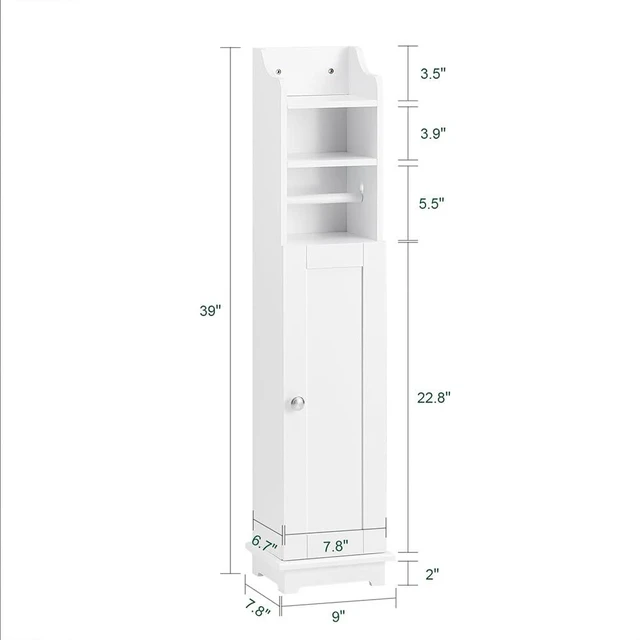 Alt view image 2 of 7 - Toilet Paper Storage Cabinet, 7.8 x 9 x 39 in, White | Skinny Narrow Bathroom Storage Cabinet With Paper Holder, Compact Unit For Tiny Restroom Limited Space, FRG177-W