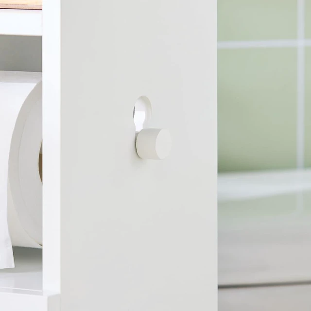 Alt view image 7 of 7 - Toilet Paper Storage Cabinet, 7.8 x 9 x 39 in, White | Skinny Narrow Bathroom Storage Cabinet With Paper Holder, Compact Unit For Tiny Restroom Limited Space, FRG177-W