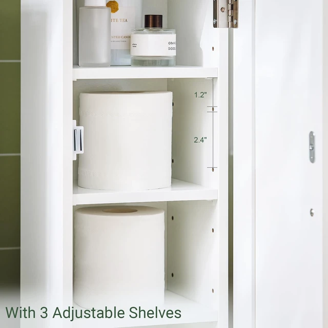 Alt view image 6 of 7 - Toilet Paper Storage Cabinet, 7.8 x 9 x 39 in, White | Skinny Narrow Bathroom Storage Cabinet With Paper Holder, Compact Unit For Tiny Restroom Limited Space, FRG177-W