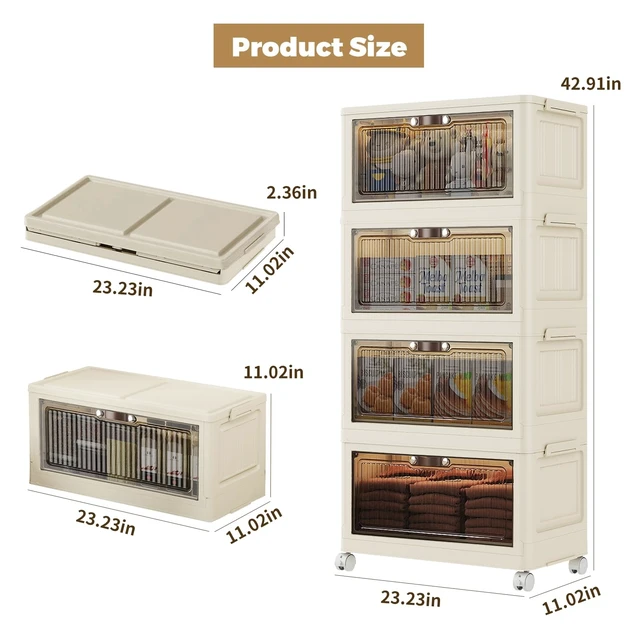 Alt view image 3 of 7 - 4 Tier Stackable Storage Bins with Lid and Wheels, Storage Cabinet | 48QT Plastic Collapsible Organizer Box for Easy Storage and Organization for Living Room, Office