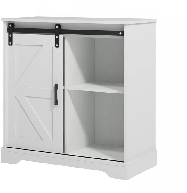 Main image of Sliding Barn Door Buffet Sideboard Storage Cabinet Coffee Bar Kitchen Farmhouse Style (White)