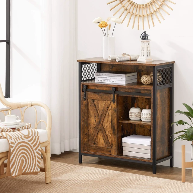 Alt view image 2 of 7 - Buffet Cabinet, Coffee Bar with 1 Sliding Barn Door | Sideboard Storage Cabinet, Adjustable Shelves, 11.8 x 27.6 x 31.5 Inches, Rustic Brown, DAXTON Collection ULSC089B01