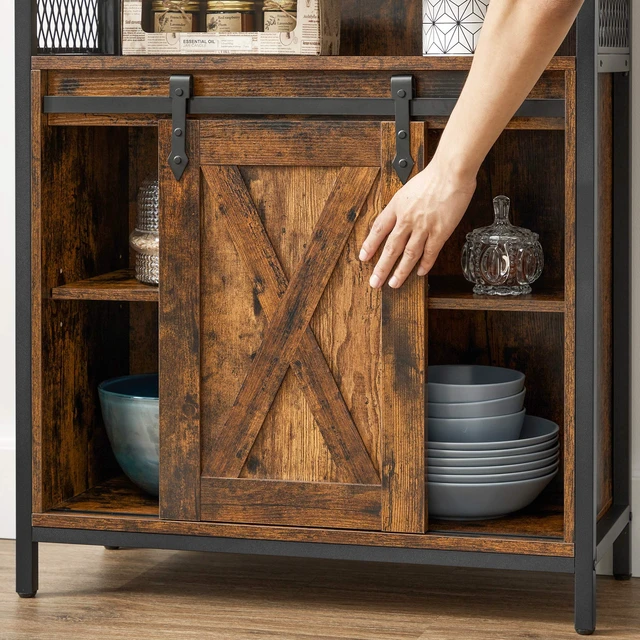 Alt view image 3 of 7 - Buffet Cabinet, Coffee Bar with 1 Sliding Barn Door | Sideboard Storage Cabinet, Adjustable Shelves, 11.8 x 27.6 x 31.5 Inches, Rustic Brown, DAXTON Collection ULSC089B01