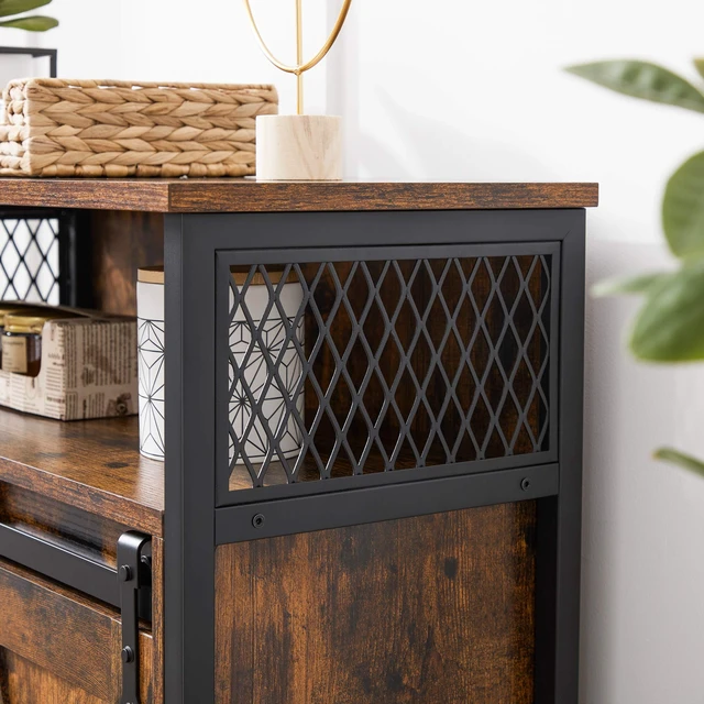 Alt view image 5 of 7 - Buffet Cabinet, Coffee Bar with 1 Sliding Barn Door | Sideboard Storage Cabinet, Adjustable Shelves, 11.8 x 27.6 x 31.5 Inches, Rustic Brown, DAXTON Collection ULSC089B01
