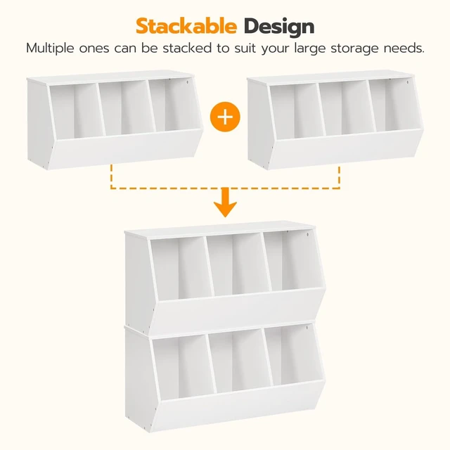 Alt view image 3 of 7 - Toy Storage Cubby, Kids Bookshelf, Stackable 3-Bin Toy Storage Cabinet, Bookcase Footboard, Children's Toy Shelf, Hallway, White WT30CW01