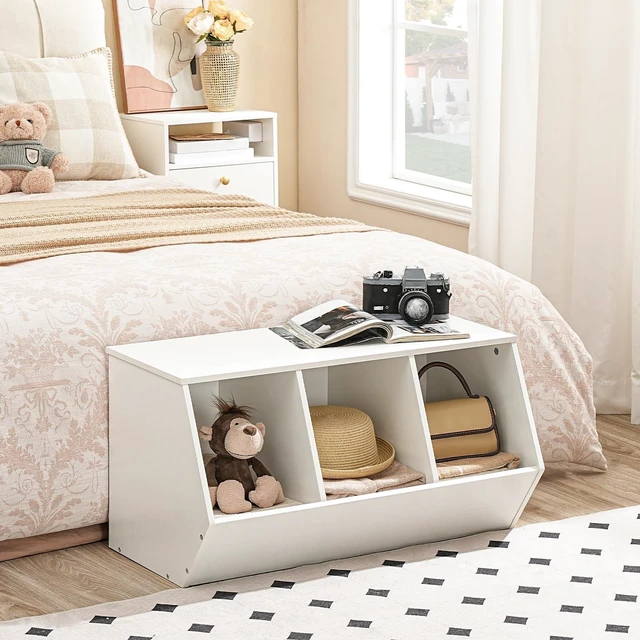 Alt view image 2 of 7 - Toy Storage Cubby, Kids Bookshelf, Stackable 3-Bin Toy Storage Cabinet, Bookcase Footboard, Children's Toy Shelf, Hallway, White WT30CW01