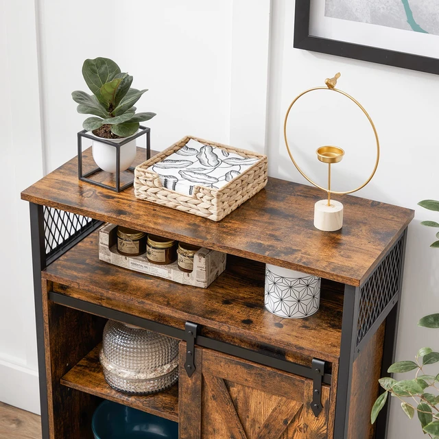 Alt view image 7 of 7 - Buffet Cabinet, Coffee Bar with 1 Sliding Barn Door | Sideboard Storage Cabinet, Adjustable Shelves, 11.8 x 27.6 x 31.5 Inches, Rustic Brown, DAXTON Collection ULSC089B01