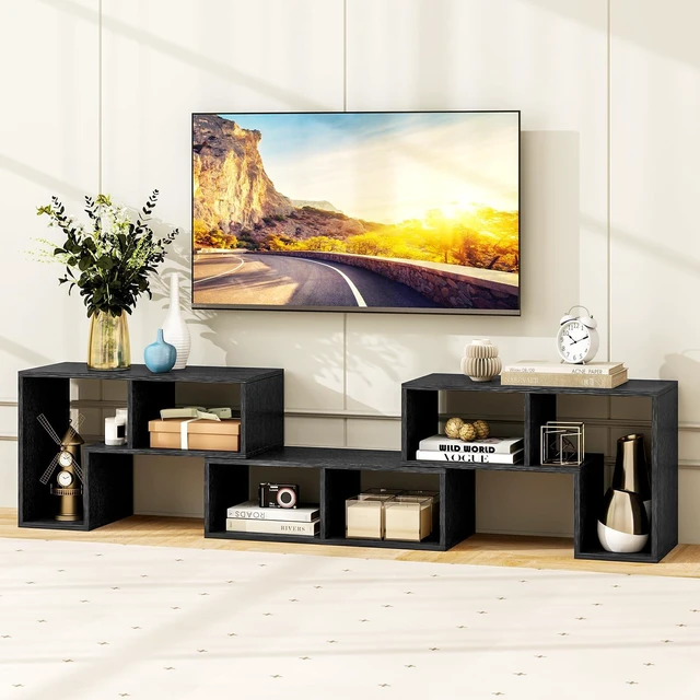 Alt view image 2 of 7 - 3 Pieces Console TV Stand, Free-Combination Entertainment Center for 50 55 60 65 Inch TV, Minimalist Modern TV Table Media Stand, DIY Open Storage Bookcase for Living Room (Black Wood Grain)