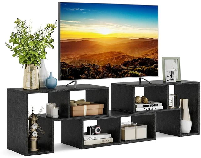 Main image of 3 Pieces Console TV Stand, Free-Combination Entertainment Center for 50 55 60 65 Inch TV, Minimalist Modern TV Table Media Stand, DIY Open Storage Bookcase for Living Room (Black Wood Grain)