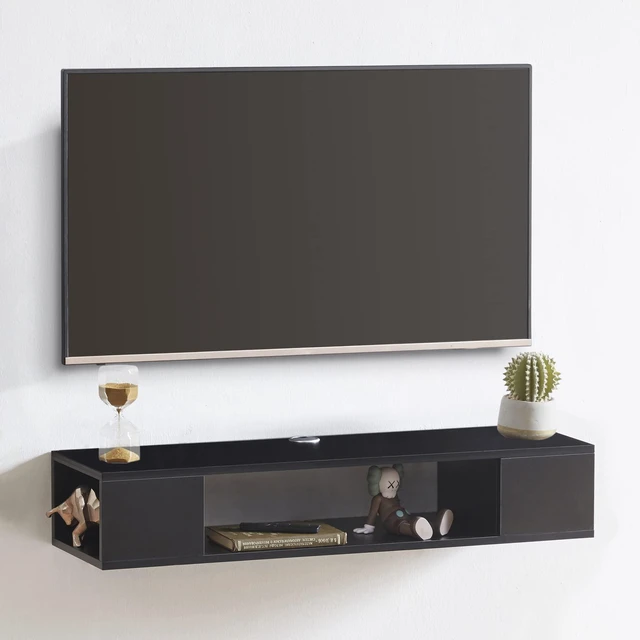 Main image of Floating TV Stand, Wall Mounted Entertainment Center and Cabinet Shelf, TV Console with StorageMedia Console for DVD Player, Space-Saving Under TV Shelf for Bedroom, Living Room (Black)