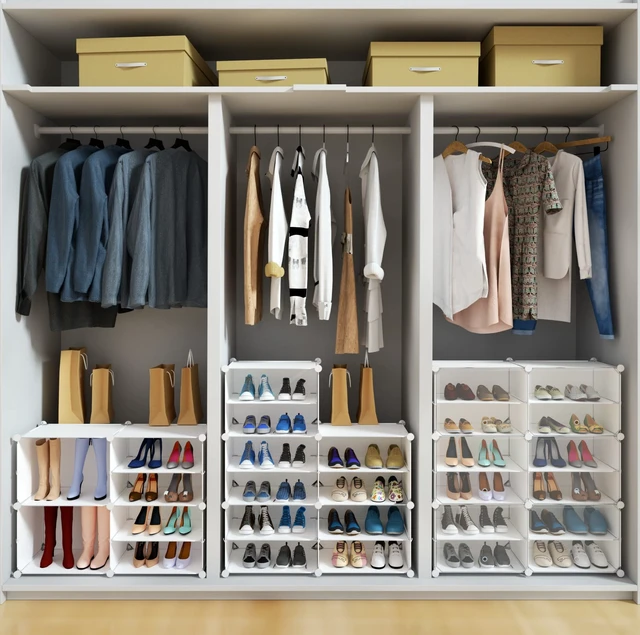 Alt view image 2 of 7 - Shoe Rack Organizer, 48 Pair Shoe Storage Cabinet with Door Expandable Plastic Shoe Shelves for Closet,Entryway,Hallway,Bedroom