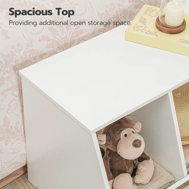 Alt view image 5 of 7 - Toy Storage Cubby, Kids Bookshelf, Stackable 3-Bin Toy Storage Cabinet, Bookcase Footboard, Children's Toy Shelf, Hallway, White WT30CW01