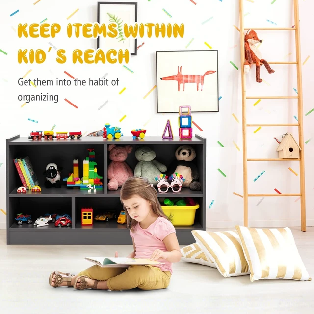 Alt view image 2 of 7 - Toy Storage Organizer for Kids, 5-Section School Classroom Storage for Organizing Books Toys, Wooden Kids Bookshelf Daycare Furniture for Preschool, Playroom, Nursery, Kindergarten (Dark Gray)