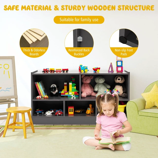 Alt view image 5 of 7 - Toy Storage Organizer for Kids, 5-Section School Classroom Storage for Organizing Books Toys, Wooden Kids Bookshelf Daycare Furniture for Preschool, Playroom, Nursery, Kindergarten (Dark Gray)