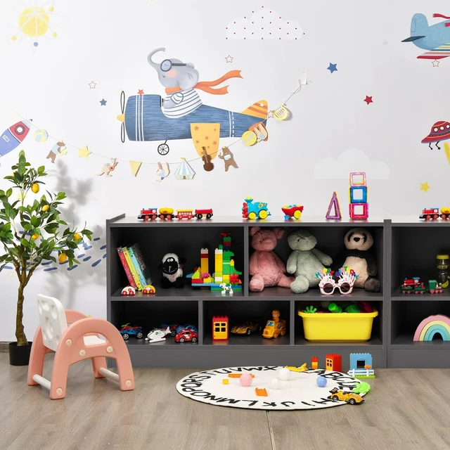 Alt view image 4 of 7 - Toy Storage Organizer for Kids, 5-Section School Classroom Storage for Organizing Books Toys, Wooden Kids Bookshelf Daycare Furniture for Preschool, Playroom, Nursery, Kindergarten (Dark Gray)