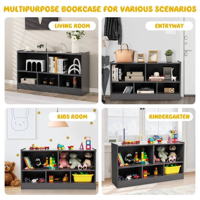 Alt view image 6 of 7 - Toy Storage Organizer for Kids, 5-Section School Classroom Storage for Organizing Books Toys, Wooden Kids Bookshelf Daycare Furniture for Preschool, Playroom, Nursery, Kindergarten (Dark Gray)