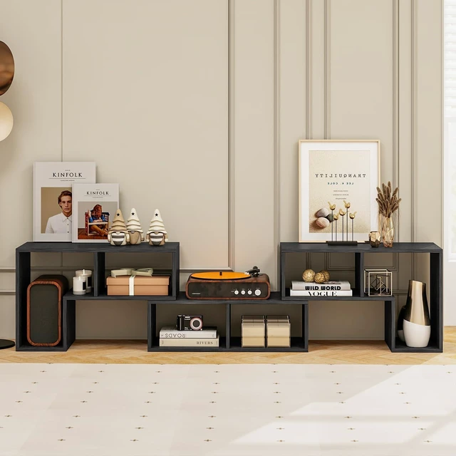 Alt view image 4 of 7 - 3 Pieces Console TV Stand, Free-Combination Entertainment Center for 50 55 60 65 Inch TV, Minimalist Modern TV Table Media Stand, DIY Open Storage Bookcase for Living Room (Black Wood Grain)