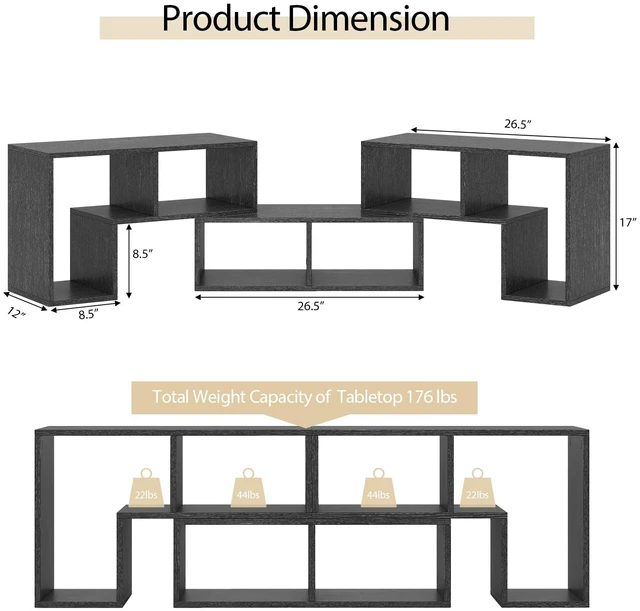 Alt view image 5 of 7 - 3 Pieces Console TV Stand, Free-Combination Entertainment Center for 50 55 60 65 Inch TV, Minimalist Modern TV Table Media Stand, DIY Open Storage Bookcase for Living Room (Black Wood Grain)