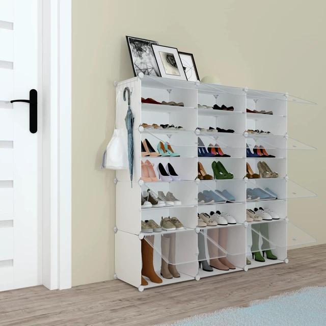 Alt view image 4 of 7 - Shoe Rack Organizer, 48 Pair Shoe Storage Cabinet with Door Expandable Plastic Shoe Shelves for Closet,Entryway,Hallway,Bedroom