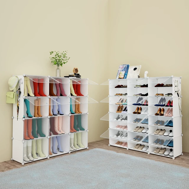Alt view image 5 of 7 - Shoe Rack Organizer, 48 Pair Shoe Storage Cabinet with Door Expandable Plastic Shoe Shelves for Closet,Entryway,Hallway,Bedroom