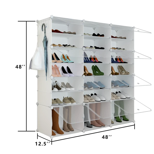 Alt view image 6 of 7 - Shoe Rack Organizer, 48 Pair Shoe Storage Cabinet with Door Expandable Plastic Shoe Shelves for Closet,Entryway,Hallway,Bedroom