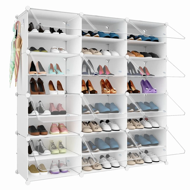 Alt view image 7 of 7 - Shoe Rack Organizer, 48 Pair Shoe Storage Cabinet with Door Expandable Plastic Shoe Shelves for Closet,Entryway,Hallway,Bedroom