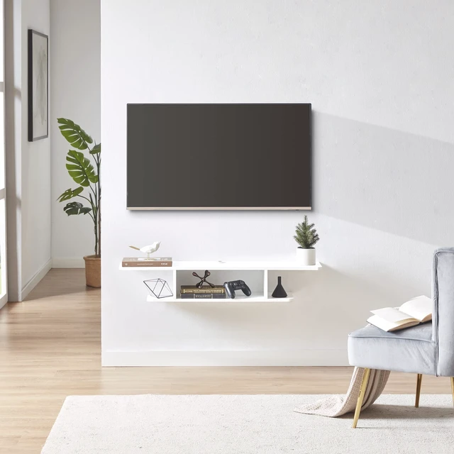 Alt view image 6 of 7 - Floating TV Stand, Wall Mounted Entertainment Center and Cabinet Shelf, TV Console with Storage, Media Console for DVD Player, Space-Saving Under TV Shelf for Bedroom, Living Room (White)