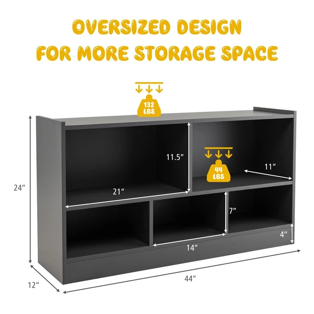 Alt view image 7 of 7 - Toy Storage Organizer for Kids, 5-Section School Classroom Storage for Organizing Books Toys, Wooden Kids Bookshelf Daycare Furniture for Preschool, Playroom, Nursery, Kindergarten (Dark Gray)