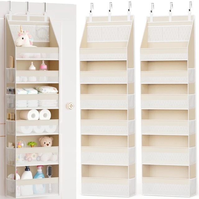 Main image of 2 Pack Over the Door Organizer, 6-Shelf Closet Hanging Storage with 13 Mesh Pockets, 55lbs Capacity Behind the Door Storage for Baby Nursery, Bathroom, Bedroom, and Dorm, Beige