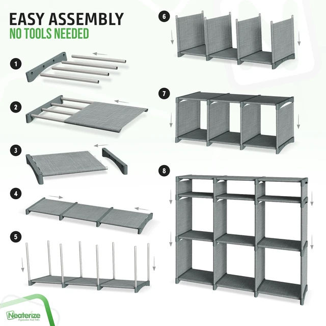 Alt view image 4 of 6 - Cube Storage Organizer with Storage Bins Included - The Perfect Closet Organizers and Storage Solution. Includes 9 Storage Cubes, Great For Toy Storage, Closet Storage, Clothes Storage (Grey)