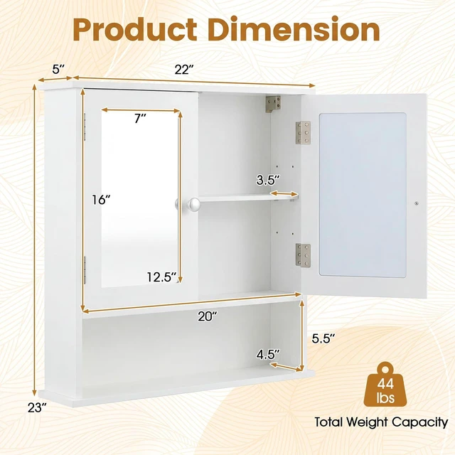 Alt view image 6 of 7 - Bathroom Medicine Cabinet with Mirror, Wall Mounted Wooden Hanging Organizer with Doors and Shelves, Bathroom Wall Mirror Cabinet (Mirror Doors, White)