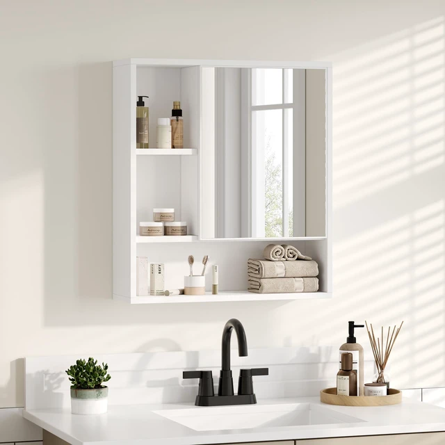 Main image of Bathroom Wall Mirror Cabinet, Medicine Cabinet with Storage Shelf | Over The Toilet Storage Cabinet, Adjustable Shelf, 6.3 x 21.6 x 24 Inches, White