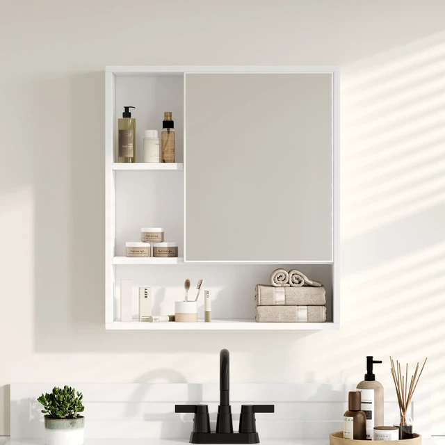 Alt view image 3 of 7 - Bathroom Wall Mirror Cabinet, Medicine Cabinet with Storage Shelf | Over The Toilet Storage Cabinet, Adjustable Shelf, 6.3 x 21.6 x 24 Inches, White
