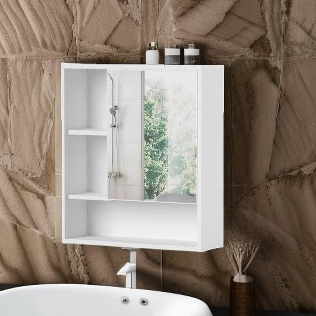 Alt view image 5 of 7 - Bathroom Wall Mirror Cabinet, Medicine Cabinet with Storage Shelf | Over The Toilet Storage Cabinet, Adjustable Shelf, 6.3 x 21.6 x 24 Inches, White