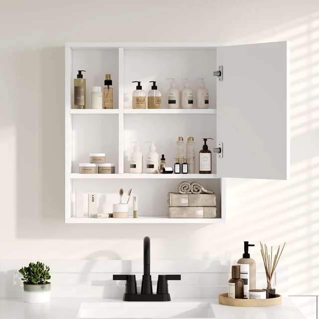 Alt view image 4 of 7 - Bathroom Wall Mirror Cabinet, Medicine Cabinet with Storage Shelf | Over The Toilet Storage Cabinet, Adjustable Shelf, 6.3 x 21.6 x 24 Inches, White