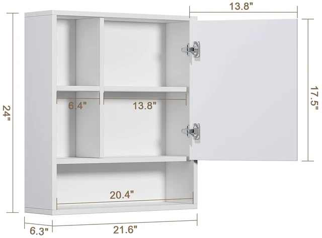 Alt view image 6 of 7 - Bathroom Wall Mirror Cabinet, Medicine Cabinet with Storage Shelf | Over The Toilet Storage Cabinet, Adjustable Shelf, 6.3 x 21.6 x 24 Inches, White