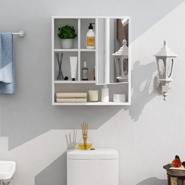 Alt view image 7 of 7 - Bathroom Wall Mirror Cabinet, Medicine Cabinet with Storage Shelf | Over The Toilet Storage Cabinet, Adjustable Shelf, 6.3 x 21.6 x 24 Inches, White