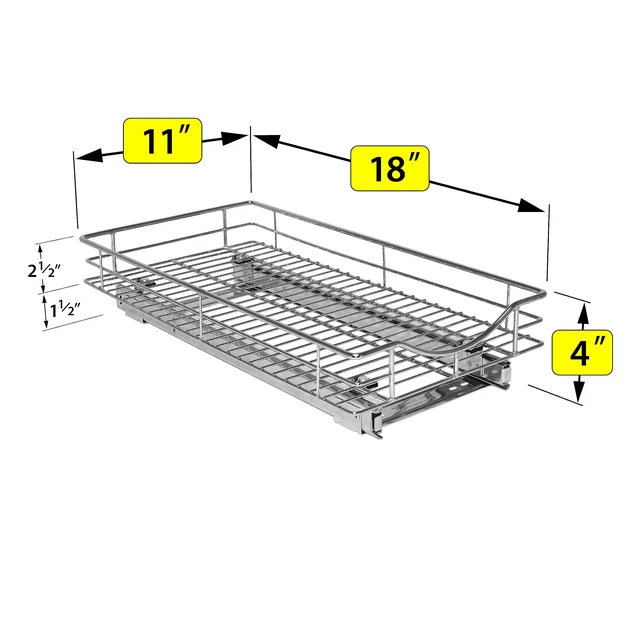 Alt view image 4 of 7 - Pull Out Cabinet Organizer, Kitchen Slide Out Drawer | 11W x 18D chrome rollout shelf creates easy-access storage for cookware, pantry items and kitchen essentials inside cabinets