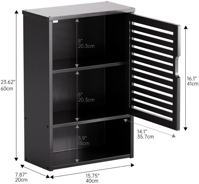Alt view image 3 of 7 - Bathroom Storage Cabinet Wall Mounted, Hanging Medicine Cabinet with Adjustable Shelf, Over the Toilet Space Saver Organizer, Black Bamboo Kitchen Cupboard, Single Door