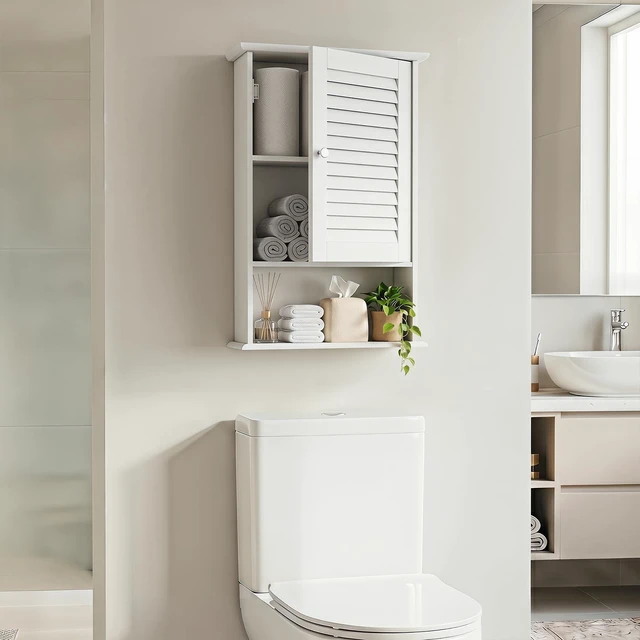 Alt view image 2 of 7 - Medicine Cabinet, Wall Mounted Bathroom Cabinet Single Door Wooden Bathroom Wall Cabinet with Adjustable Shelf