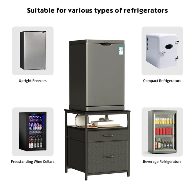 Alt view image 4 of 7 - Mini Fridge Stand with 3 Storage, Mini Fridge Cabinet, Beverage Fridge Table, Heavy Duty 21.3" L* 22.7" W Tabletop, for Dorm, Apartment,Office, Bedroom Black HB01BXB