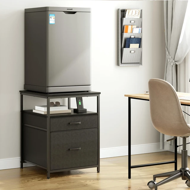 Alt view image 7 of 7 - Mini Fridge Stand with 3 Storage, Mini Fridge Cabinet, Beverage Fridge Table, Heavy Duty 21.3" L* 22.7" W Tabletop, for Dorm, Apartment,Office, Bedroom Black HB01BXB