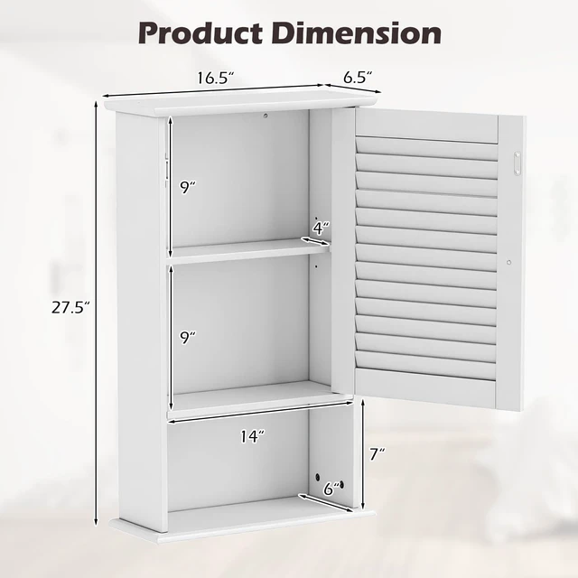 Alt view image 5 of 7 - Medicine Cabinet, Wall Mounted Bathroom Cabinet Single Door Wooden Bathroom Wall Cabinet with Adjustable Shelf
