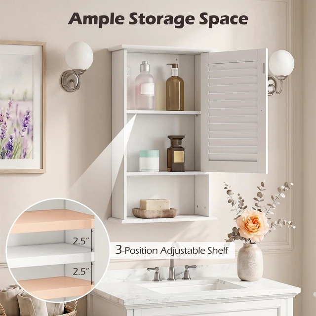 Alt view image 6 of 7 - Medicine Cabinet, Wall Mounted Bathroom Cabinet Single Door Wooden Bathroom Wall Cabinet with Adjustable Shelf