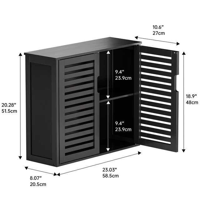 Alt view image 3 of 7 - Black Bathroom Storage Cabinet, Hanging Medicine Cabinet with Adjustable Shelf, Bamboo Over the Toilet Wall Mounted Space Saver Organizer, Double Doors