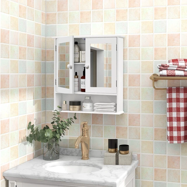 Alt view image 3 of 7 - Medicine Cabinet, Medicine Cabinets for Bathroom with Mirror 2 Doors | 3 Open Shelf, Bathroom Cabinet Wall Mounted Wooden Storage Over Toilet Laundry Room Kitchen