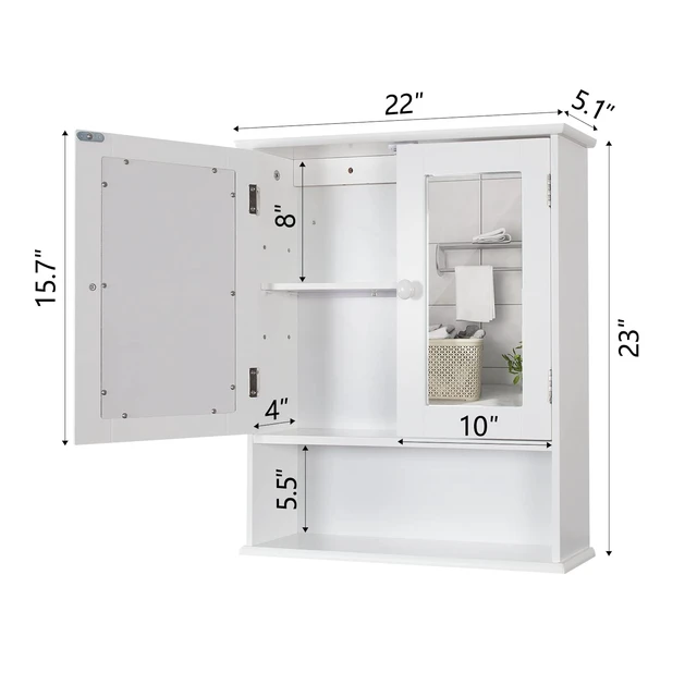 Alt view image 6 of 7 - Medicine Cabinet, Medicine Cabinets for Bathroom with Mirror 2 Doors | 3 Open Shelf, Bathroom Cabinet Wall Mounted Wooden Storage Over Toilet Laundry Room Kitchen