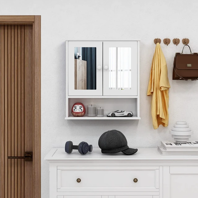 Alt view image 4 of 7 - Medicine Cabinet, Medicine Cabinets for Bathroom with Mirror 2 Doors | 3 Open Shelf, Bathroom Cabinet Wall Mounted Wooden Storage Over Toilet Laundry Room Kitchen