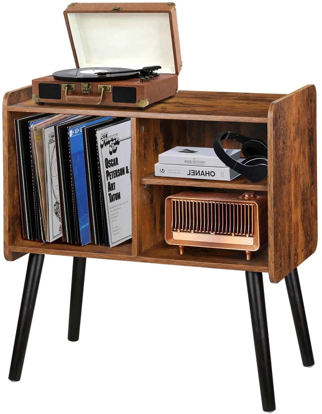 Main image of Record Player Stand with Vinyl Record Storage, Mid-Century Turntable Stand for Living Room Bedroom Office, Record Player Table, Vinyl Holder Holds up to 100 Albums, Rustic Brown